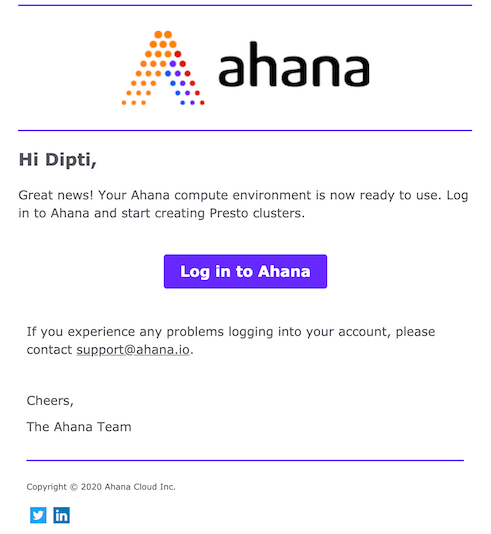 Compute Plane confirmation email