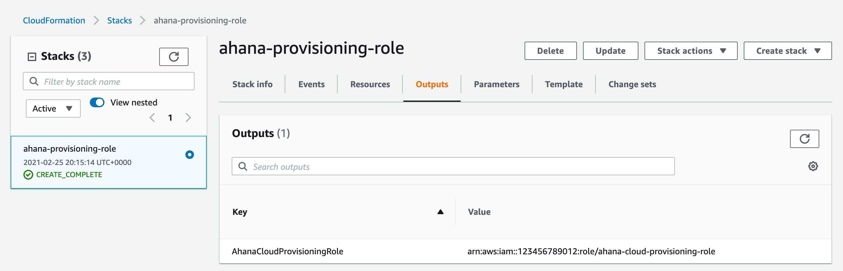 Find the Role ARN in the CloudFormation output