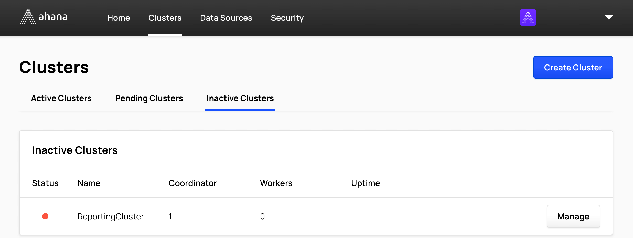 Cluster in Inactive state