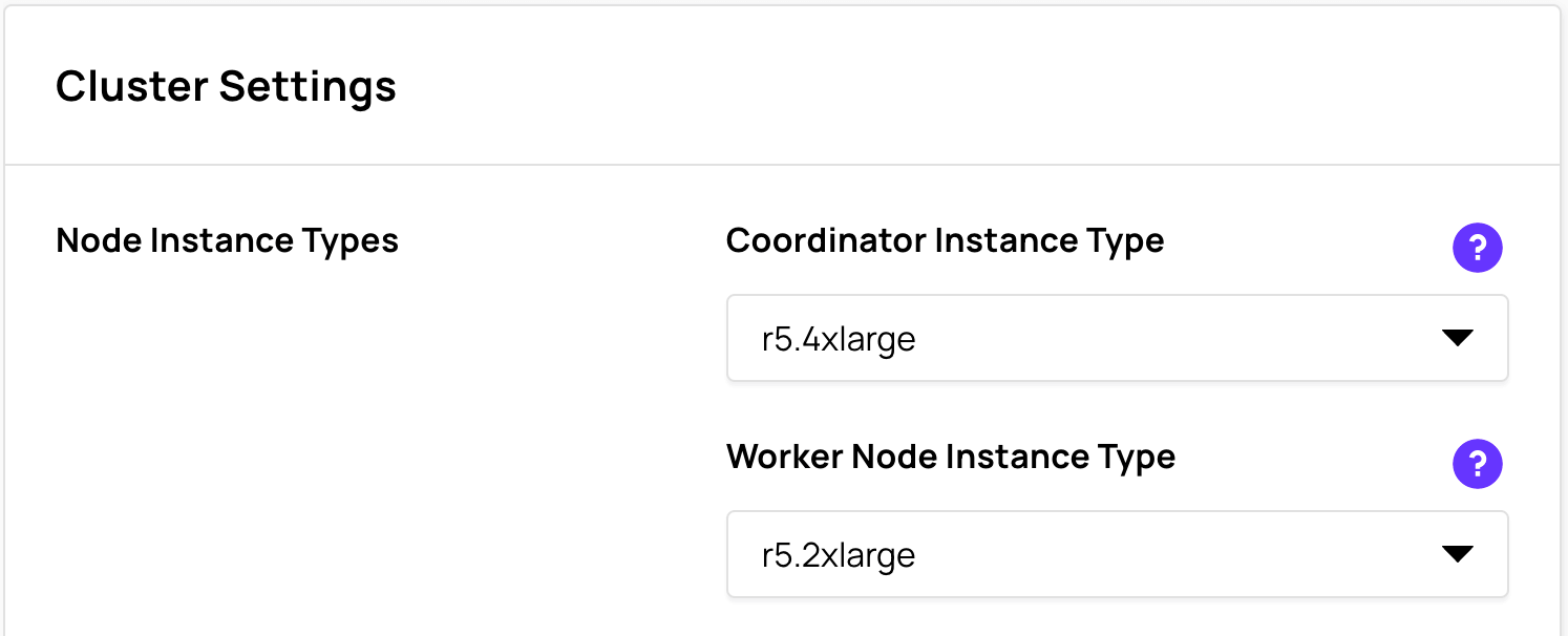 Cluster Settings Node Instance Types